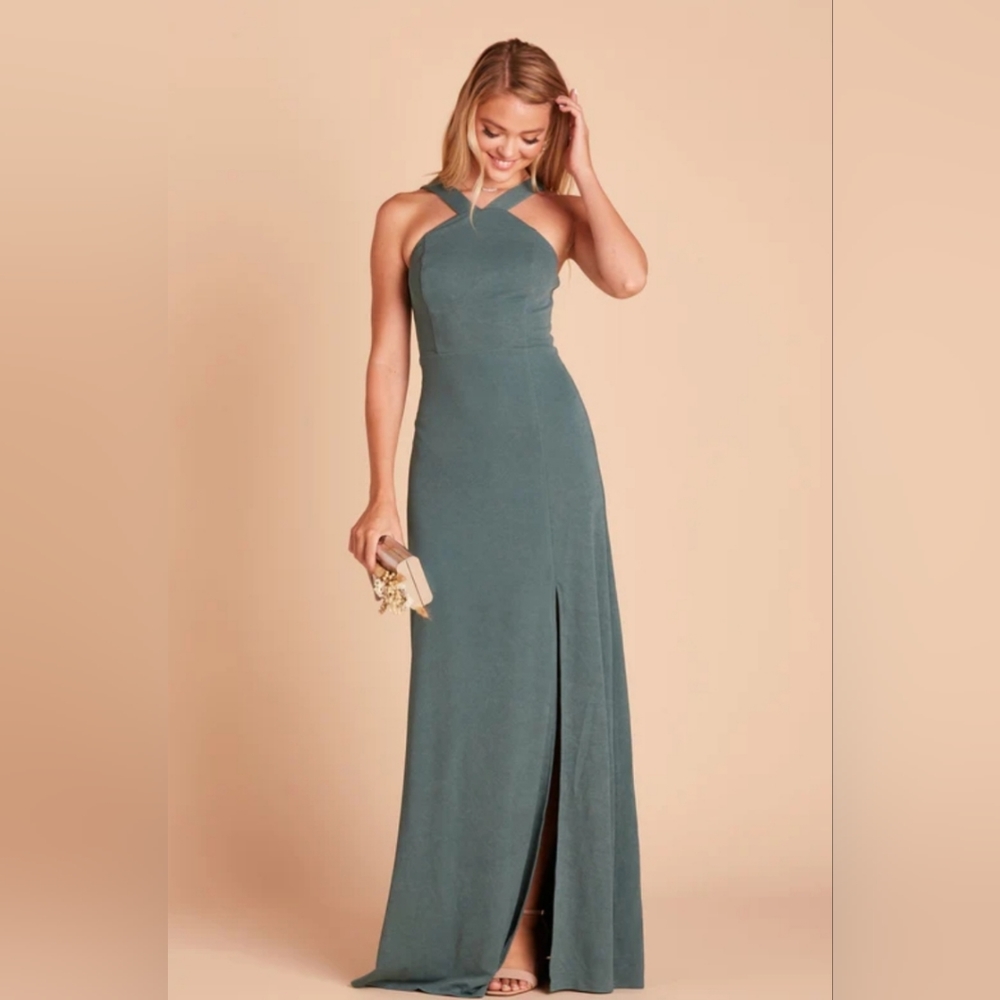Birdy Grey GENE Halter Bridesmaid Dress In Crepe Sea Glass Size Medium